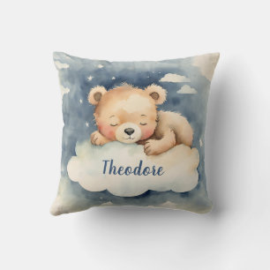 Celestial Baby Bear Boys Personalized Nursery Throw Pillow