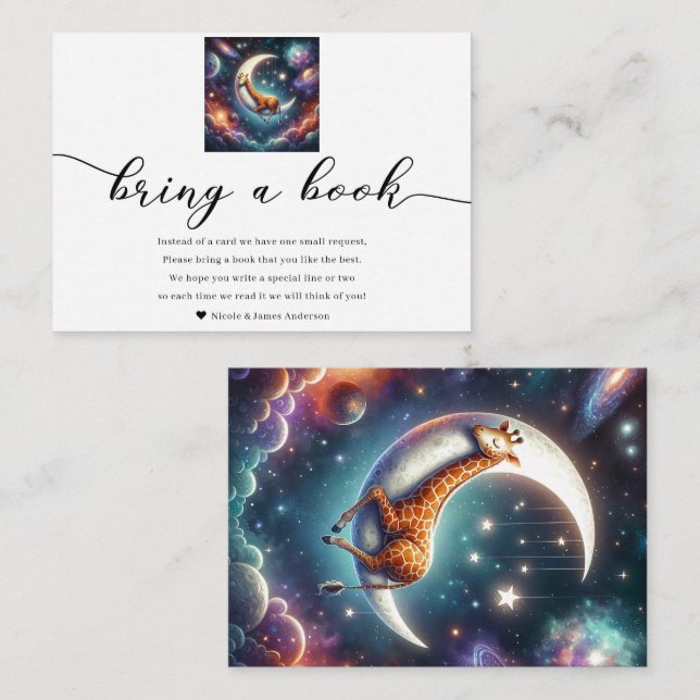 Celestial Baby Giraffe Bring a Book Baby Shower  Enclosure Card (Front/Back)