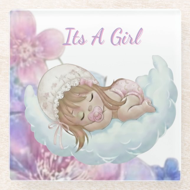 Celestial Baby shower  Glass Coaster (Front)