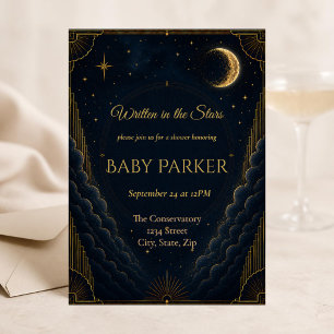 Celestial Baby Shower Invitation Navy Blue
