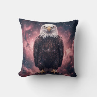 Celestial Bald Eagle Cosmic Nebula Throw Pillow