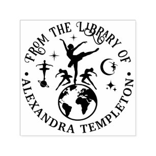 Celestial Ballerinas Dancing on World Library Book Self-inking Stamp