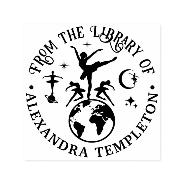 Celestial Ballerinas Dancing on World Library Book Self-inking Stamp (Design)