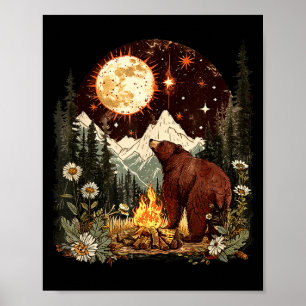 Celestial bear campfire moon camper camping poster