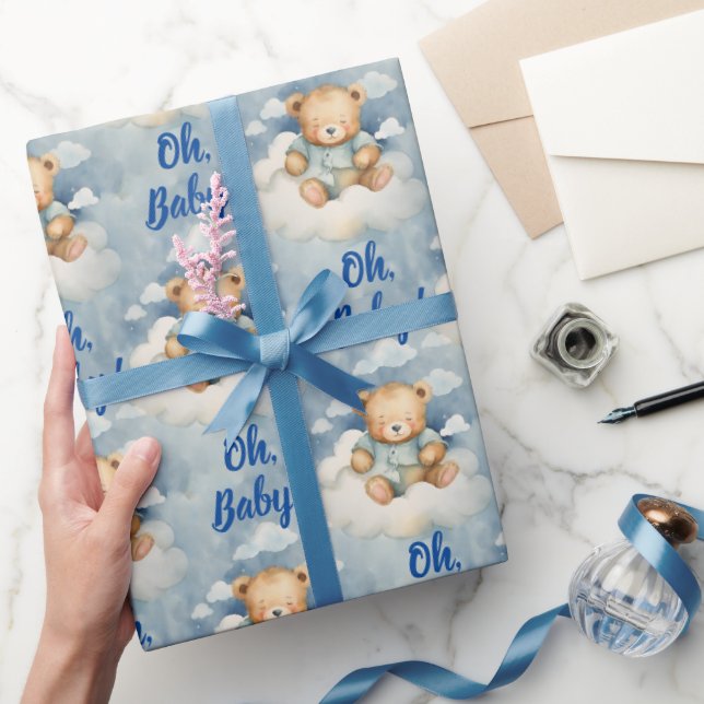 Celestial Bear Oh Baby Boy Baby Shower Wrapping Paper (Gifting)