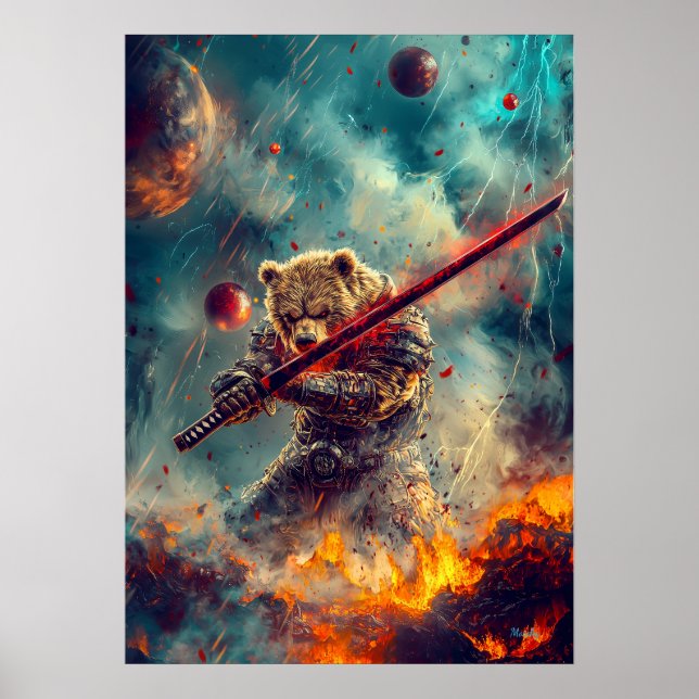 Celestial Bear Warrior – Cosmic Samurai Guardian Poster (Front)