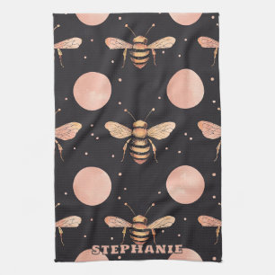 Celestial Bee and Full Moon Seamless Pattern Kitchen Towel