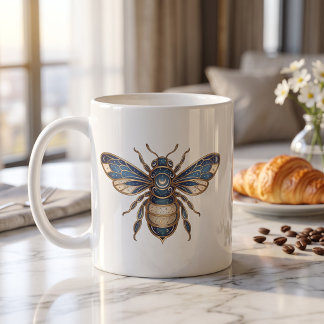 Celestial Bee Mug Gold & Blue Luxury Line Art