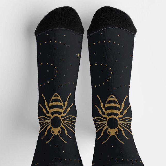 Celestial Bee Trail – Elegant Cosmic Gold Design Socks (Top)