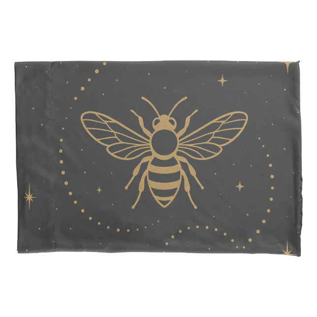 Celestial Bee Trail – Gold Cosmic Bee Pillowcase (Front)