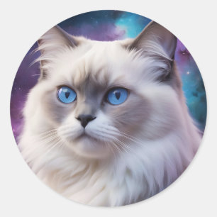 Celestial Birman Cat Portrait Classic Round Sticker