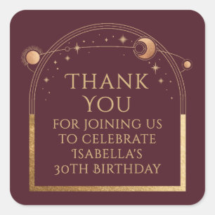 Celestial Birthday Red Gold Thank You Square Sticker
