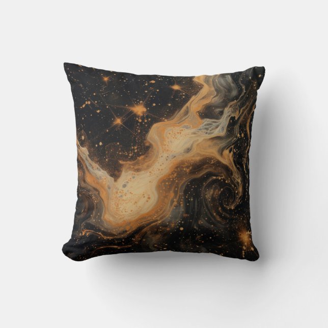 Celestial Black and Gold Throw Pillow (Front)