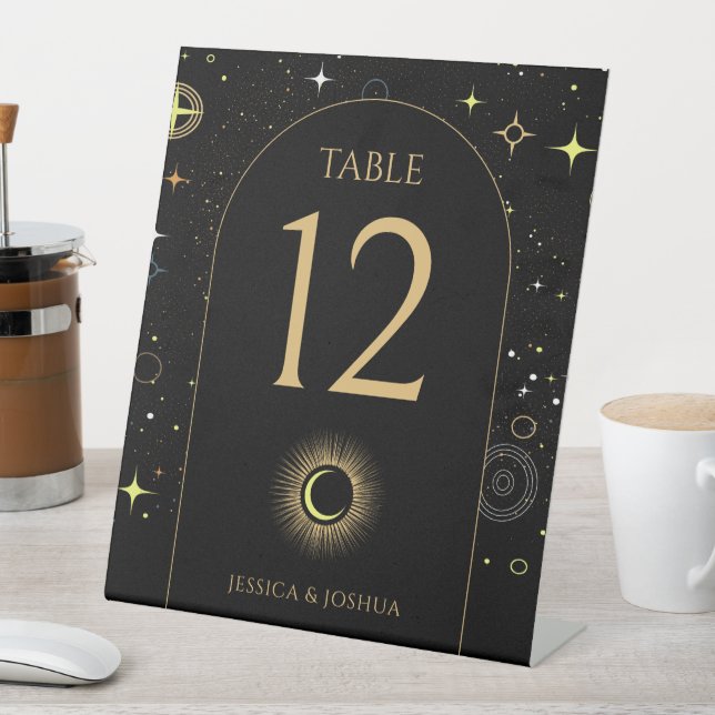 Celestial Black Arch Mystical Table Number Pedestal Sign (In SItu)