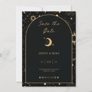 Celestial Black Arch Save the Date Invitation
