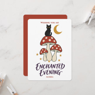 Celestial Black Cat Mushroom Enchanted Evening Card