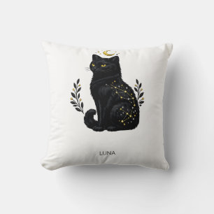 Celestial Black Cat Mystic Constellation Throw Pillow