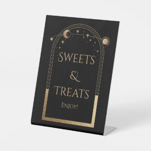 Celestial Black Gold Birthday Sweets & Treats Pedestal Sign