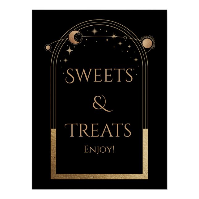 Celestial Black Gold Birthday Sweets & Treats Poster (Front)