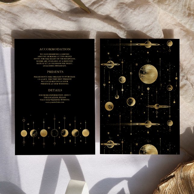 Celestial Black Gold Crescent Moon Phases Wedding Enclosure Card (Creator Uploaded)