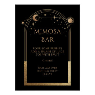 Celestial Black Gold Mimosa Bar Sun Moon Stars  Poster