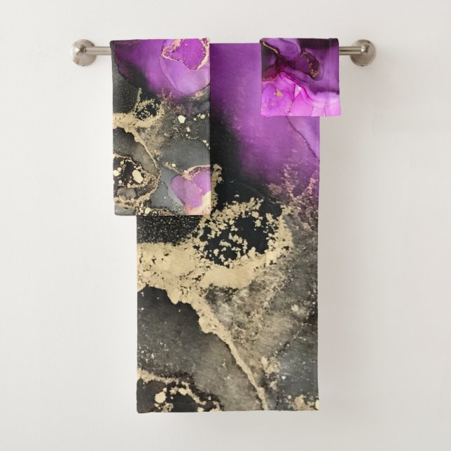 Celestial Black Gold Pink Bath Towel Set (Insitu)