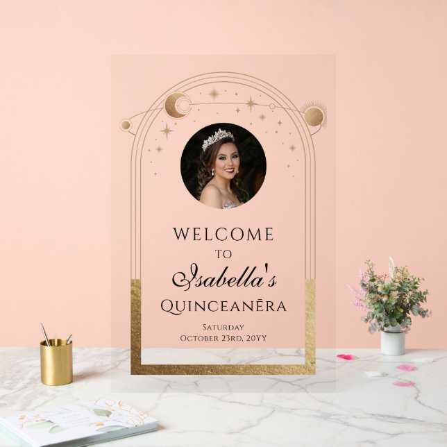 Celestial Black Gold Quinceañera Anniversaire Bien (Mariage)