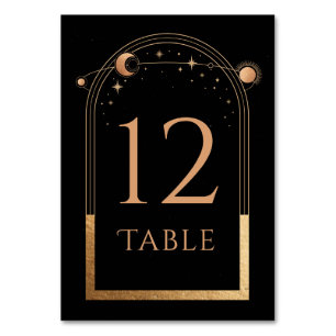 Celestial Black Gold Sun Moon Astronomy Wedding Table Number