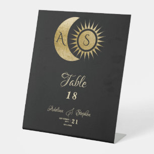 Celestial Black Gold Sun Moon Crest Table Sign