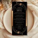 Celestial Black Gold Sun Moon Stars 30th Birthday Menu<br><div class="desc">Celestial Black Gold Sun Moon Stars 30th Birthday Menu Cards features a golden sun,  moon and stars on a black background with your menu details in the centre in modern gold calligraphy script. Personalize by editing the text in the text boxes provided. Designed for you by Evco Studio www.zazzle.com/store/evcostudio</div>