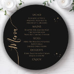 Celestial Black Gold Sun Moon Stars 30th Birthday Menu<br><div class="desc">Celestial Black Gold Sun Moon Stars 30th Birthday Menu Cards features a golden stars on a black background with your menu details in the centre in modern gold calligraphy script. Personalize by editing the text in the text boxes provided. Designed for you by Evco Studio www.zazzle.com/store/evcostudio</div>