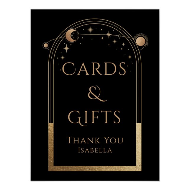 Celestial Black Gold Sun Moon Stars Cards & Gifts Poster (Front)
