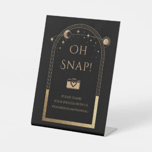 Celestial Black Gold Sun Moon Stars Oh Snap Pedestal Sign
