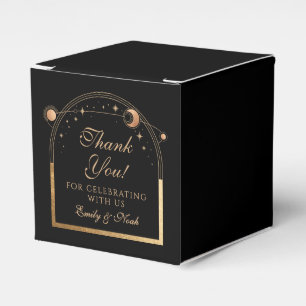 Celestial Black Gold Sun Moon Stars Wedding Favor Box