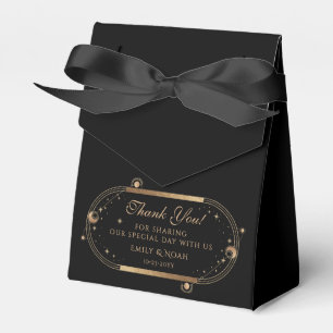 Celestial Black Gold Sun Moon Stars Wedding Favor Box