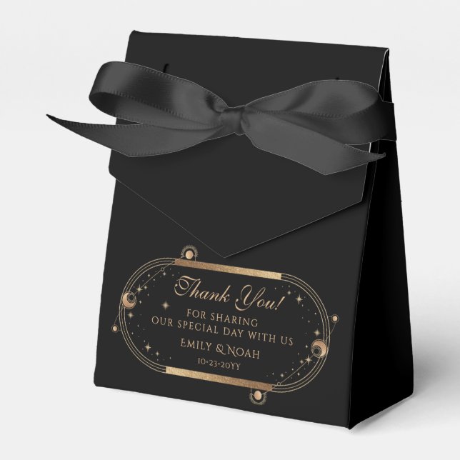 Celestial Black Gold Sun Moon Stars Wedding Favor Box (Front Side)