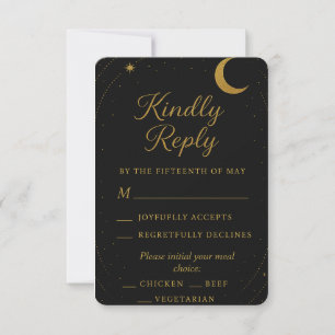 Celestial Black & Gold Wedding RSVP Card Elegant