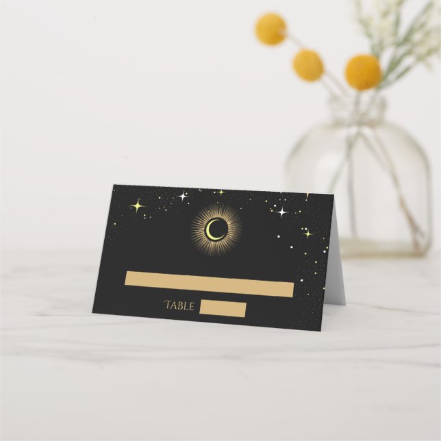 Celestial Black Mystical Elegant  Place Card (Front)