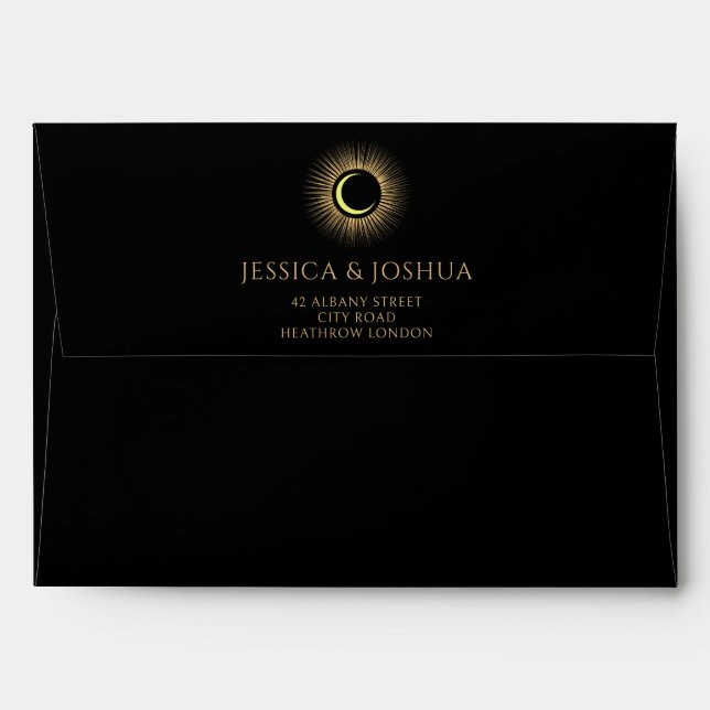 Celestial Black Mystical Sun Crescent Moon Envelope (Back (Top Flap))