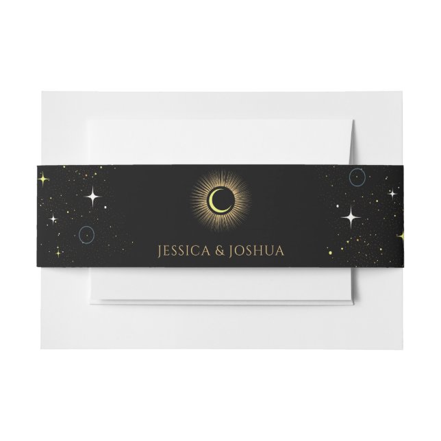 Celestial Black Mystical Sun Moon Star Invitation Belly Band (Front Example)