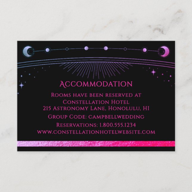 Celestial Black Purple Modern Accommodation Enclosure Card (Front)