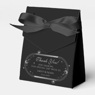 Celestial Black Silver Sun Moon Stars Wedding Favor Box