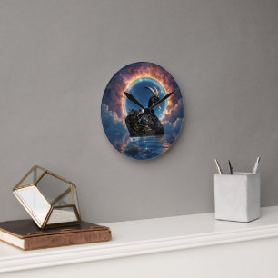 Celestial Black Swan Guardian of the Moonfire Veil Round Clock