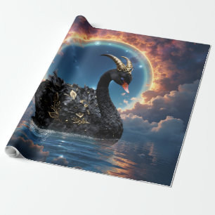 Celestial Black Swan Guardian of the Moonfire Veil Wrapping Paper