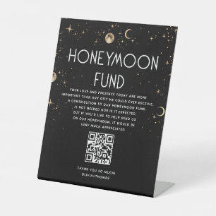 Celestial Black Wedding Honeymoon Fund Pedestal Sign