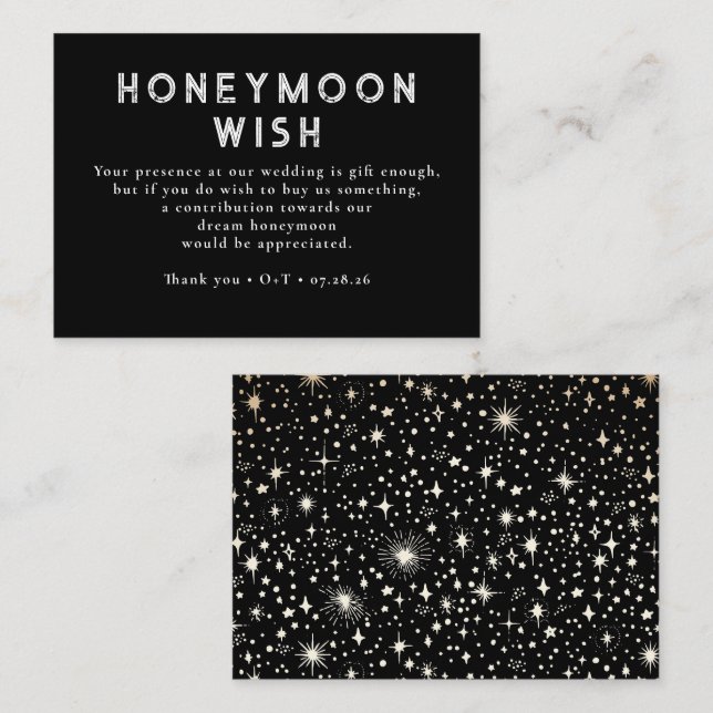 Celestial Black Wedding Honeymoon Wish Enclosure Card (Front/Back)