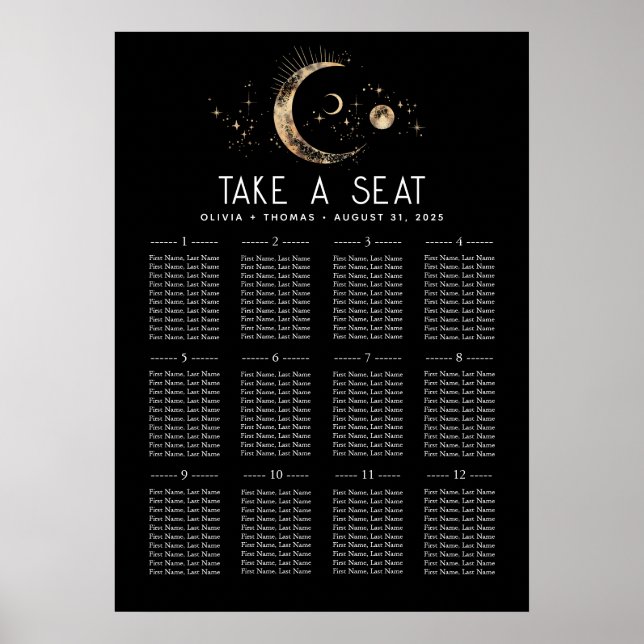 Celestial Black Wedding Seating Chart (Front)