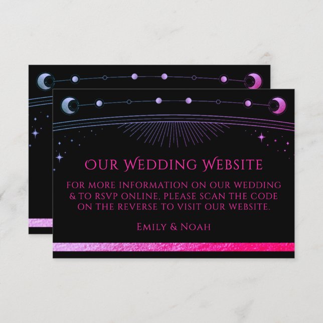 Celestial Black Wedding Website RSVP QR Code Enclosure Card (Front/Back)