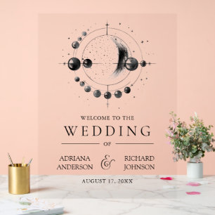Celestial Black White Moon Wedding Welcome Acrylic Sign