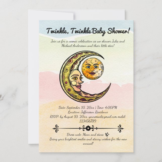 Celestial Blessings: Welcoming Our Little Star Invitation (Front)